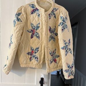 Floral Quilted Women's Jacket - Cream